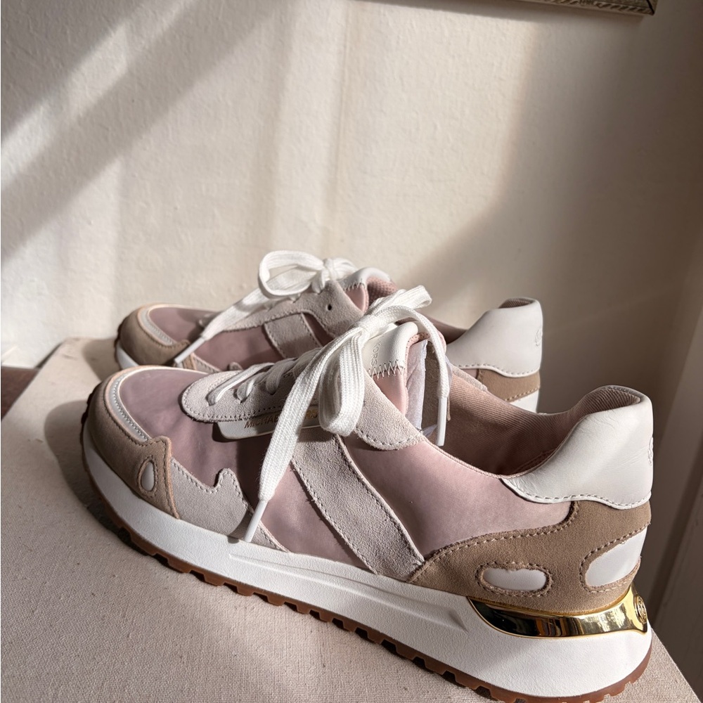 Michael Kors Women's Monroe Mixed Media Trainers NIB Soft Pink Brown